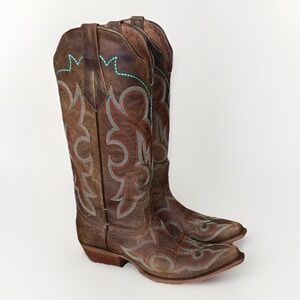 Johnny Ringo Cowgirl Boots 7 Western Saddle‎ Distressed Embroidered Mad Dog Tall